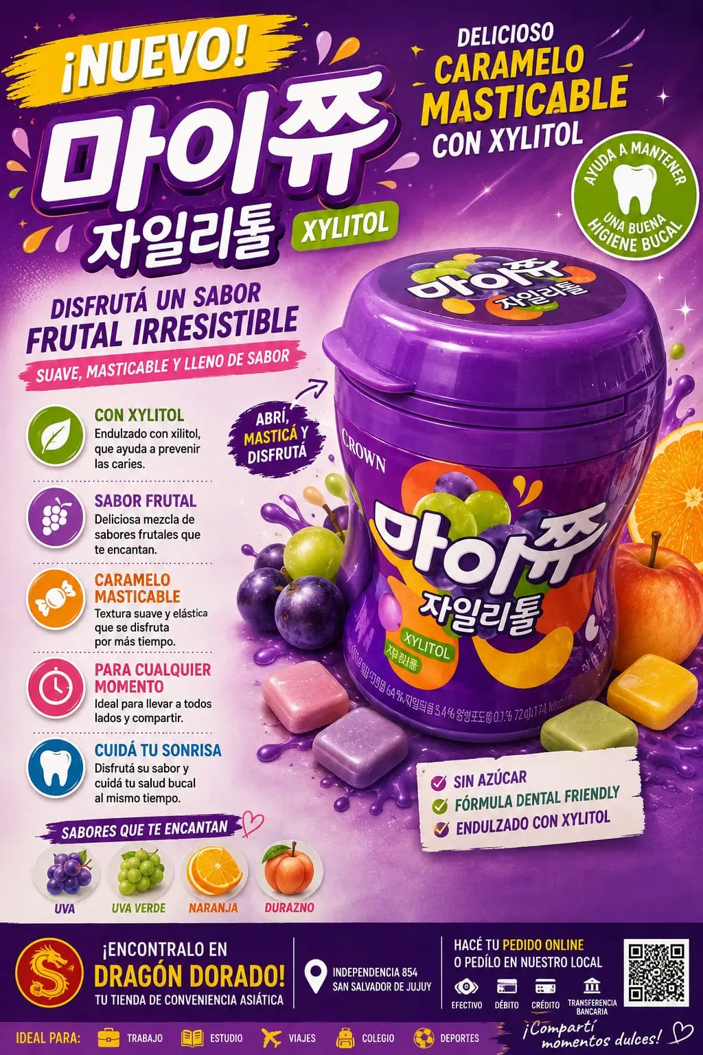 CARAMELOS MASTICABLES CON XYLITOL EN CAPSULA SABOR UVA 100G